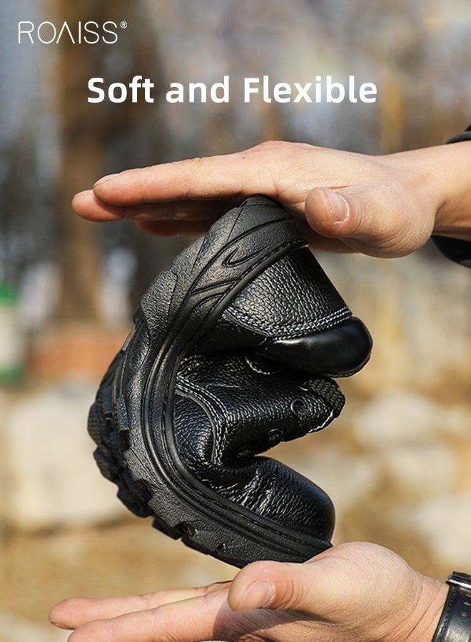 roaiss Men's Protective Shoes Anti-Smash Anti-Puncture Steel Toe Cap Non-slip, Comfortable Lace up Wear-Resistant Protective Construction Site Labor Shoes Safety Work Shoes Black - Image 2